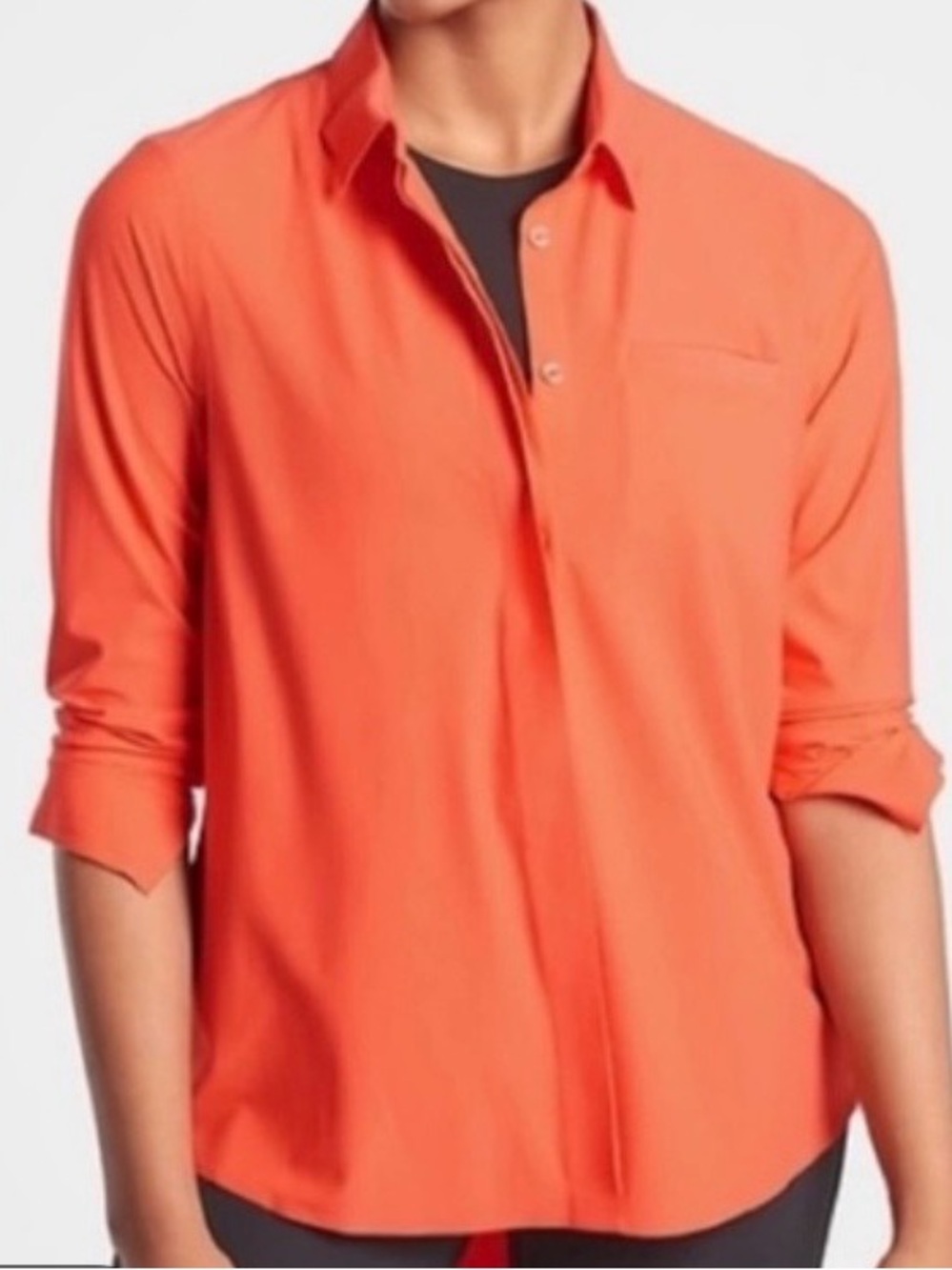 Athleta Urbanite 2.0 Button Down Orange Top Blouse Size M
